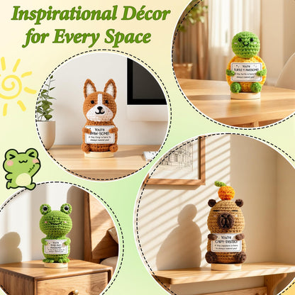 Emotional Support Crochet Plush Positive Avocado Inspirational Cheer Up Gifts for Women, Handmade Crochet Gift Thank You Birthday Mothers Day Teacher Appreciation Gifts for Coworker Nurse Mom Friends