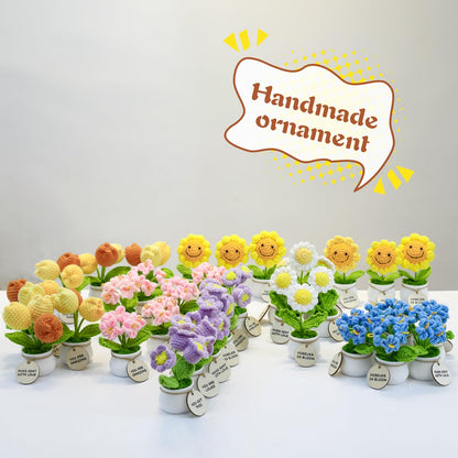 MSEHKM Encouragement Crochet Flowers with Positive Wooden Affirmations Handmade Artifical Flower Decor Ideal for Birthday/Christmas/Thank You Present (Gold Sunflower, You are Loved)
