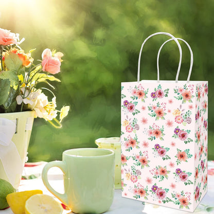Fancy Land Floral Gift Bags with Handles Spring Paper Party Favor Bag for Wedding Birthday Bridal Baby Shower 24 Pack