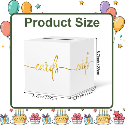 White Card Box with Gold Foil Design, Paperboard 8.7" Card Box for Birthday Wedding Party Graduation Retirement Anniversary Valentine's Day & Baby Showers, Raffle or Money Box