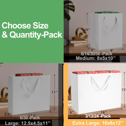 MOXARYSU White Gift Bags With Handles: 16x6x12 Inch 3pcs Extra Large White Paper Gags Bulk For Party Shopping Birthday Wedding