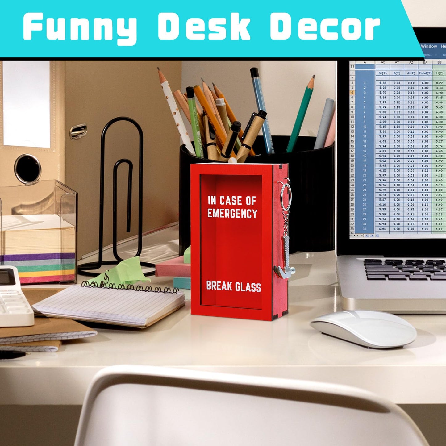 Funny Gift Emergency Box w/Hammer, Break in Case of Emergency Box, Personalized Prank Gag Gift for Birthday Holiday, Funny Office Desk Decor, White Elephant Gift for Friend Coworker Family