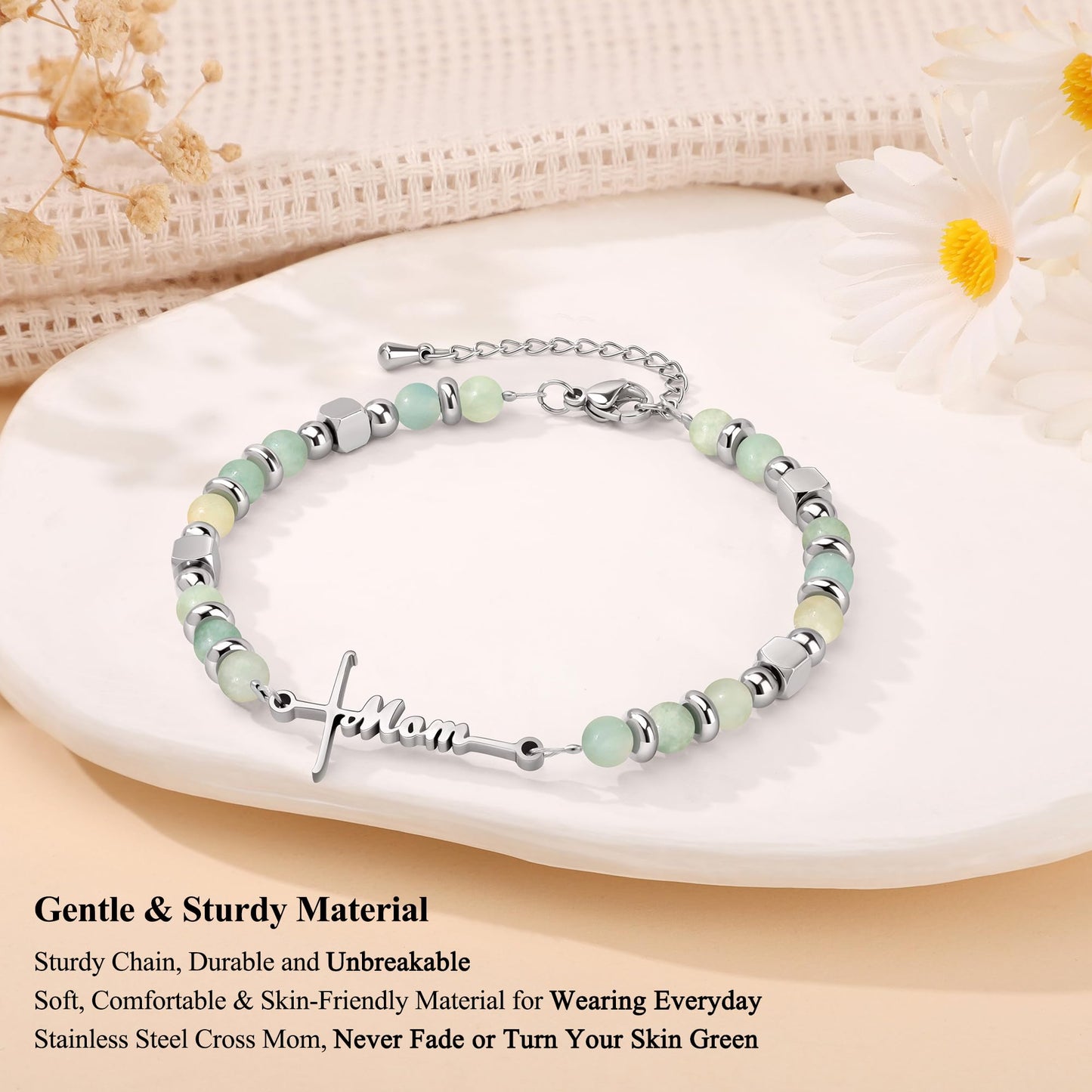 JoycuFF 𝗚𝗶𝗳𝘁𝘀 𝗳𝗼𝗿 𝗪𝗼𝗺𝗲𝗻 𝗙𝗮𝗶𝘁𝗵 𝗖𝗿𝗼𝘀𝘀 𝗕𝗿𝗮𝗰𝗲𝗹𝗲𝘁 Graduation Christmas Valentines Mothers Day Birthday Gifts for Women Her, Meaningful Amazonite Cross Bracelets for Women