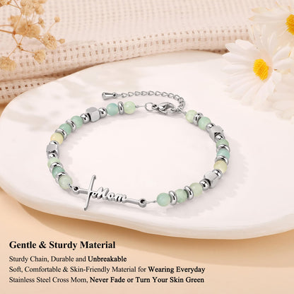 JoycuFF 𝗚𝗶𝗳𝘁𝘀 𝗳𝗼𝗿 𝗪𝗼𝗺𝗲𝗻 𝗙𝗮𝗶𝘁𝗵 𝗖𝗿𝗼𝘀𝘀 𝗕𝗿𝗮𝗰𝗲𝗹𝗲𝘁 Graduation Christmas Valentines Mothers Day Birthday Gifts for Women Her, Meaningful Amazonite Cross Bracelets for Women