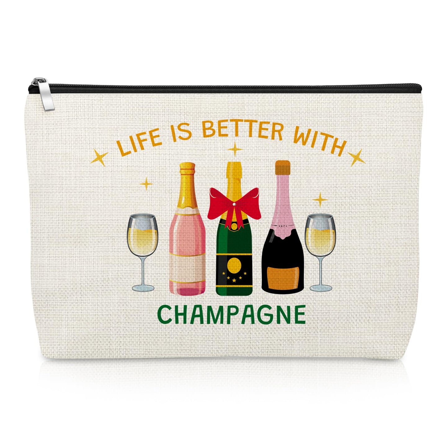 Champagne Lover Gifts Makeup Bag Wine Trip Gift for Cocktail Lover Daughter Sister Best Friend Coworker Champagne Cosmetic Bag Bachelorette Party Cocktail Club Gifts for Women Wife Zipper Pouch