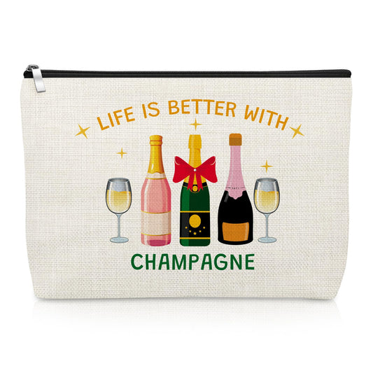 Champagne Lover Gifts Makeup Bag Wine Trip Gift for Cocktail Lover Daughter Sister Best Friend Coworker Champagne Cosmetic Bag Bachelorette Party Cocktail Club Gifts for Women Wife Zipper Pouch