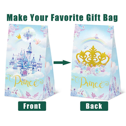 24 Pcs Princess Prince Party Gift Bags with Stickers,Castle Themed Birthday Party Favor Bags for Princess Prince Party,Gender Reveal & Wedding Decorations Supplies