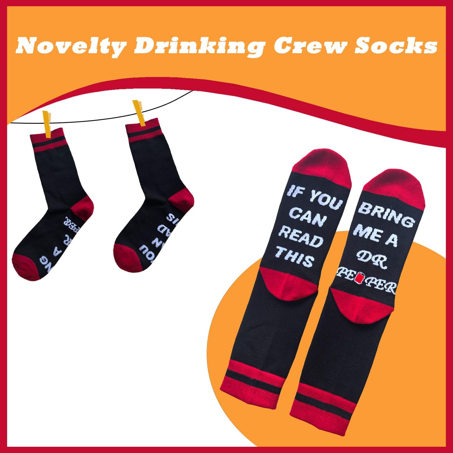 Novelty Drinking Theme Crew Socks, Fun Father Day Gift for Dad, Gift for Drinks Lovers in Birthday Party Christmas Fit Shoe Size 10-13