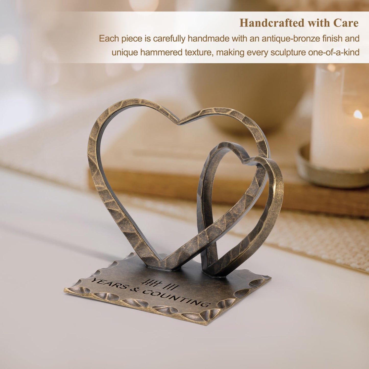 Vastsea 8 Year Anniversary Bronze Gifts - 8th Anniversary Wedding Handcrafted Hearts Sculpture for Her Him Couple Wife Husband, with Card & Gift Box