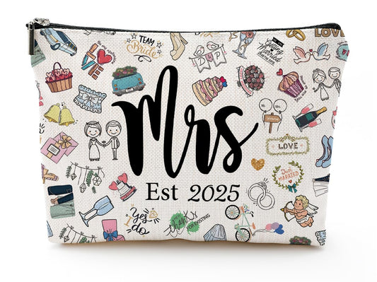 Bridal Shower Gifts for Women, Bachelorette Party Gifts, Wedding Gift, Linen Makeup Bag for Bride, LOVE Est 2025 Bachelorette Party & Engagement Gift