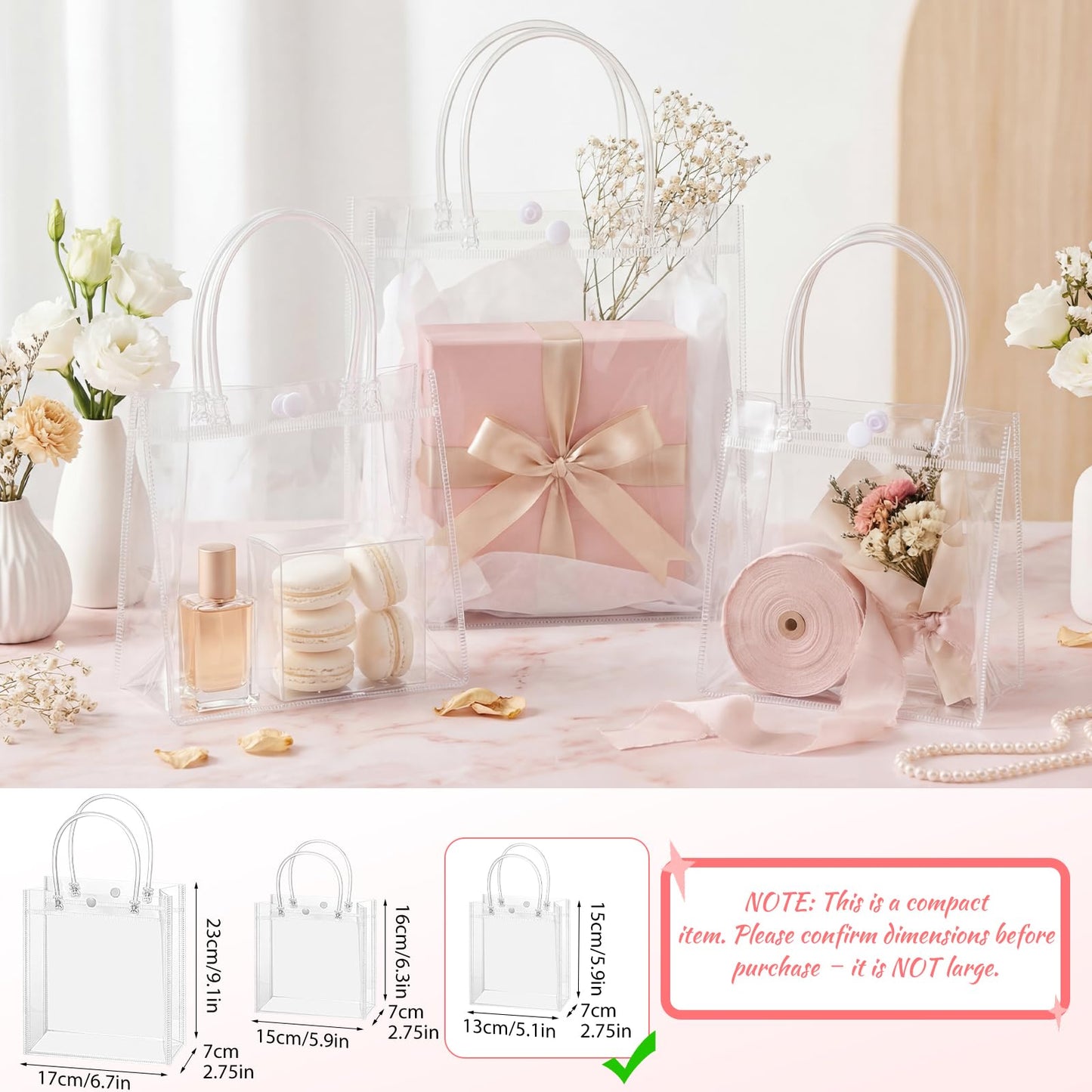 woric Clear Gift Bags with Handles, 15 PCS Small Plastic Party Favor Bags Reusable Transparent Gift Wrap Goodie Bag Bulk for Weddings Graduation Father's Day Birthdays 5.9"x5.1"x2.75"