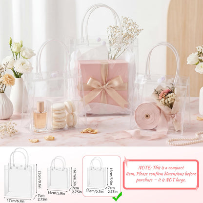 woric Clear Gift Bags with Handles, 15 PCS Small Plastic Party Favor Bags Reusable Transparent Gift Wrap Goodie Bag Bulk for Weddings Graduation Father's Day Birthdays 5.9"x5.1"x2.75"