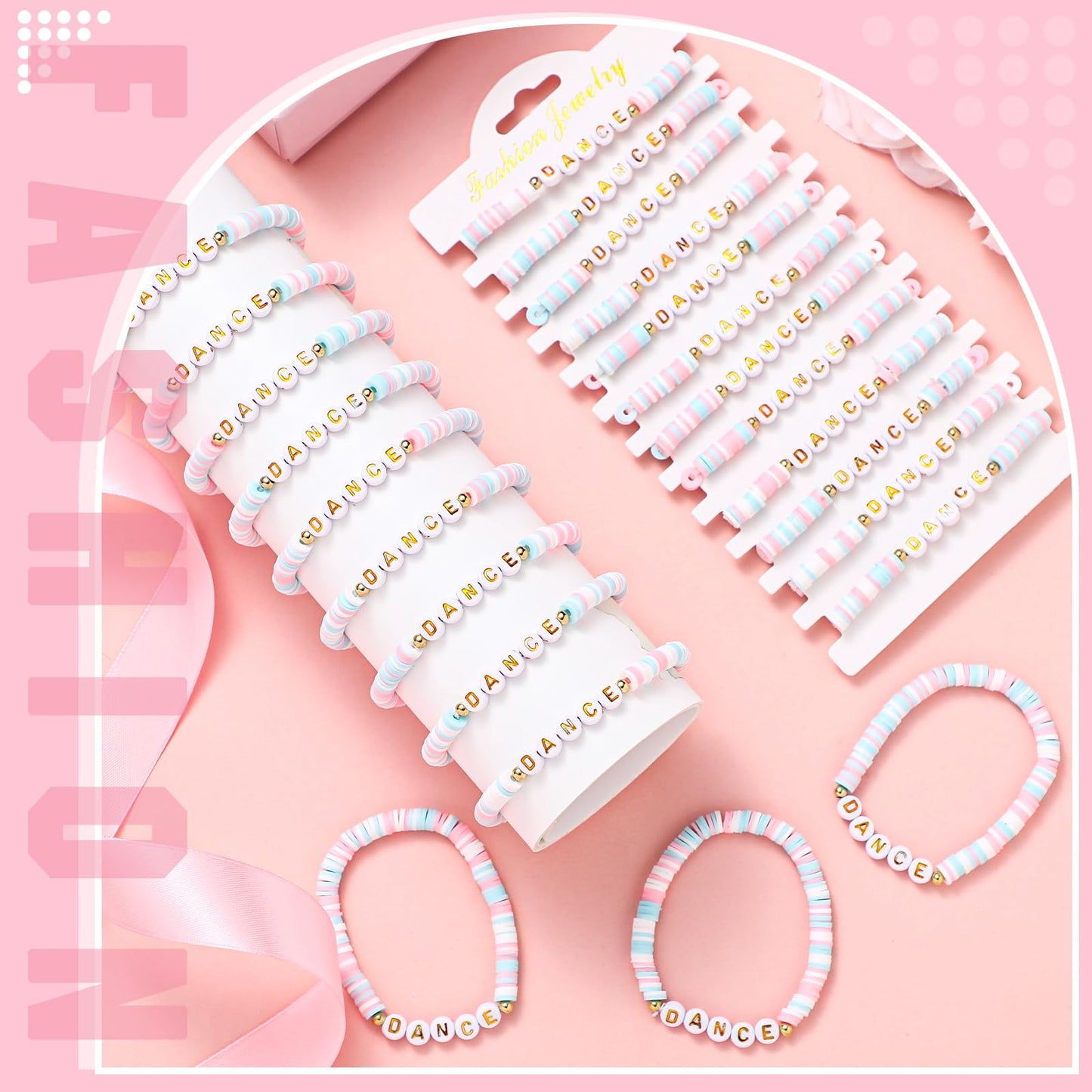 Blosssound 24 Pcs Dance Bracelets Bulk Dance Recital Gifts for Girls Friends Teachers Preppy Jewelry Bracelets for Dancer Party Favors Team Gift Colorful Dancer Ballerina Charm Jewelry