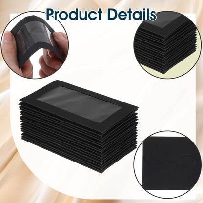300Pcs Gift Card Envelopes, 3.9'' x 2.4" Black Gift Card Sleeves Bulk with Window, Mini Envelopes Sleeves for Father's Day, Graduation Season