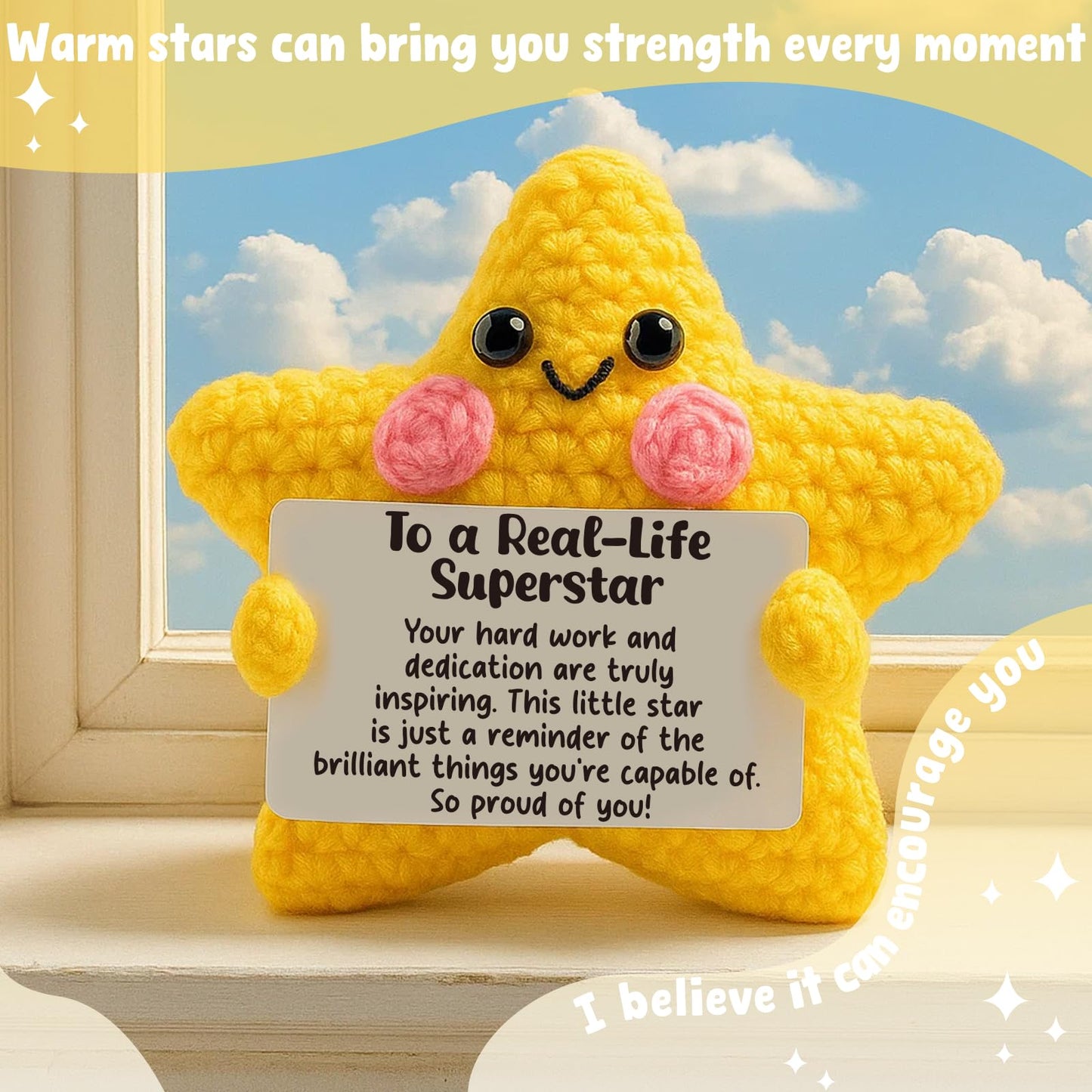 Crochet Star Congratulations Gift, Proud of You & Achievement Keepsake for Coworker & Student Graduation, New Job Promotion Desk Buddy, Motivational Decor for Men Women, Christmas Stocking Stuffer