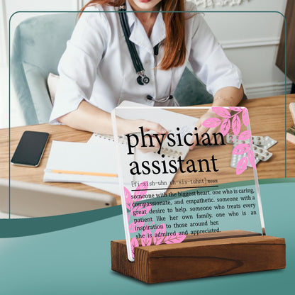 Physician Assistant Gifts for Women Men Clear Desk Decor Signs, Appreciation Thank You Gifts for Medical Physician, PA Definition Plaque Graduation Future PA Gifts Clinical Office Decor