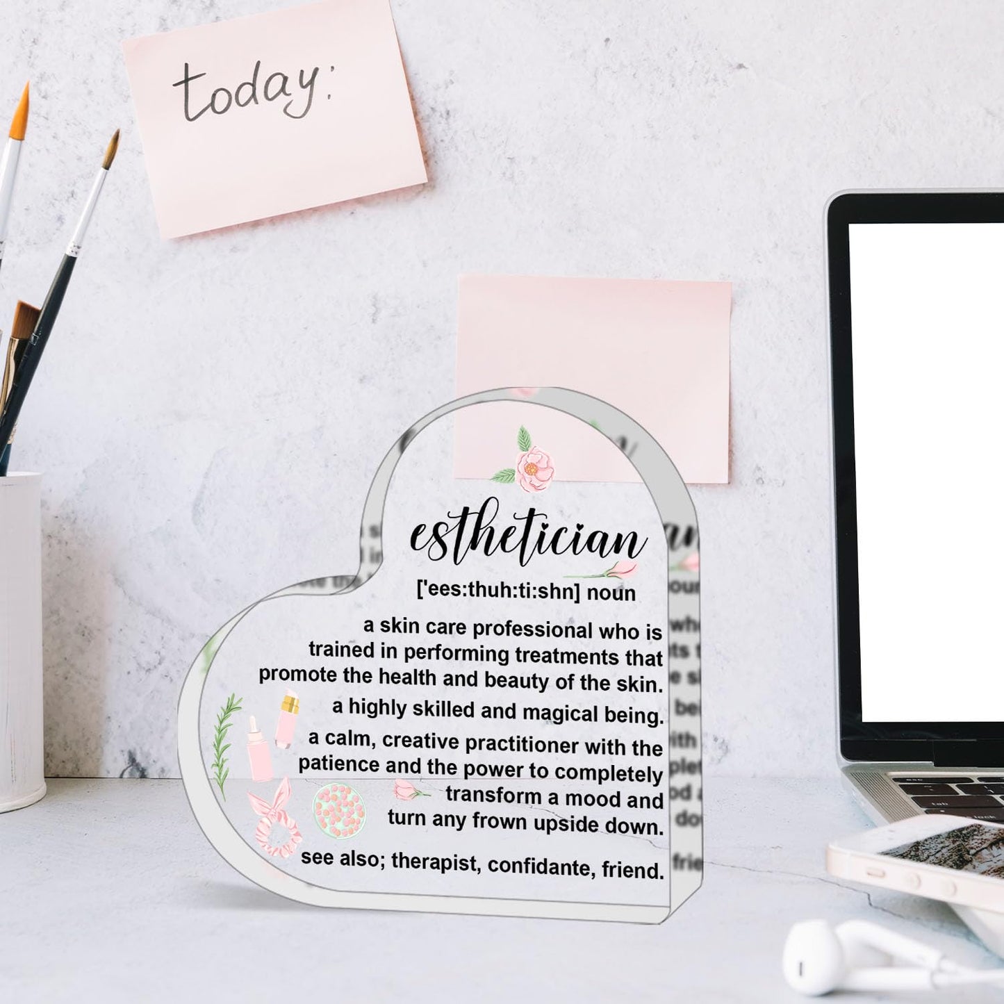 Esthetician Gift for Women Men,Inspirational Gifts for Women,Thank You Gifts for Esthetician,Heart Shaped Acrylic Desk Decorative Sign for Home Office,Birthday Thank You Gifts
