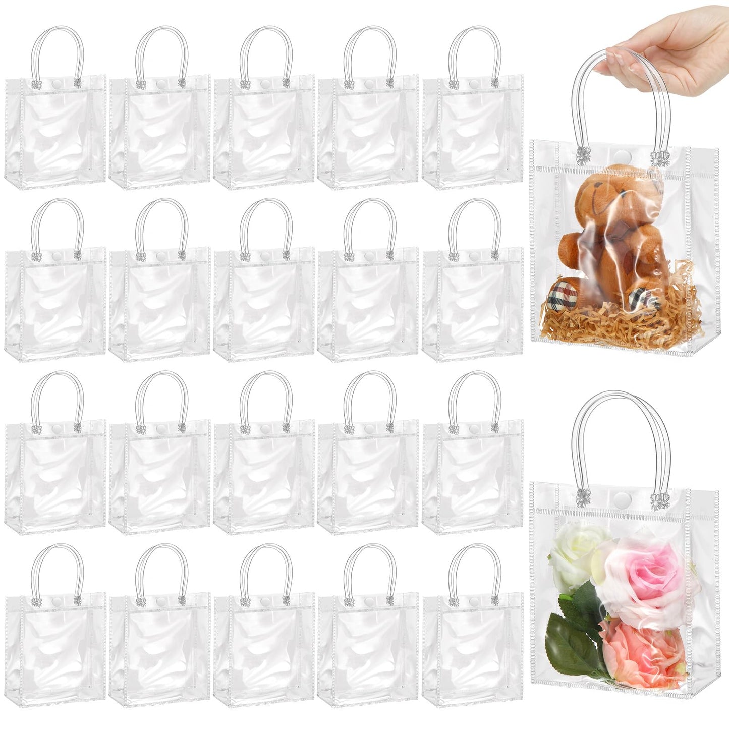 ProSuites 20 Pack Clear Plastic Gift Bags with Handles for Wedding Favors, Small Party Favor Bags 5.1" L x 2.75" W x 5.9" H - Premium Quality, Bulk Packaging Included