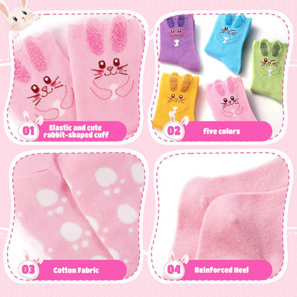 Vellibring 5 Pack Easter Bunny Socks Gifts for Women Cute Fuzzy Novelty Funny Colorful Rabbit Socks Easter Birthday Gifts for Girls Mom Sister