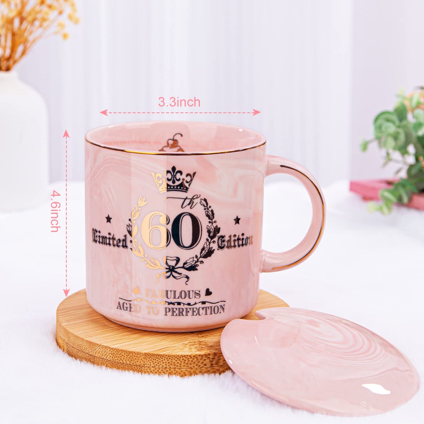 60th Birthday Gifts for Women - Fabulous 1966 Aged to Perfection Happy Birthday Mug - Limited Edition 60th Pink Coffee Mug Printed with Gold, Gift Idea for Turning 60 Years Old Women, Gift Boxed