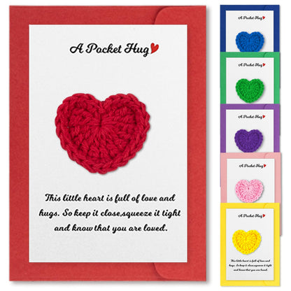 Little Pocket Heart Hug Cards 6 Pack Keepsake Long Social Distancing Thinking of You Encouragement Sentimental Inspirational Positivity Handmade Crochet Love for Vacation Festival All Occasion