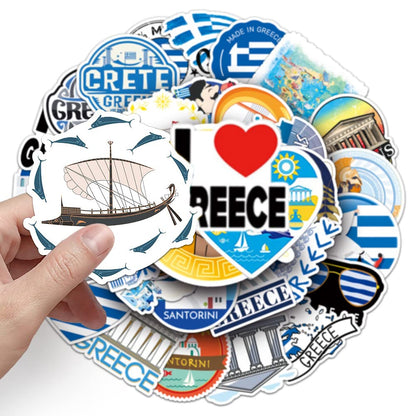 Greece Stickers |50Pcs Greek Civilization Waterproof Vinyl Decals for Water Bottles Laptop Luggage Cup Computer Mobile Phone Skateboard Guitar Helmet Snowboard Décor