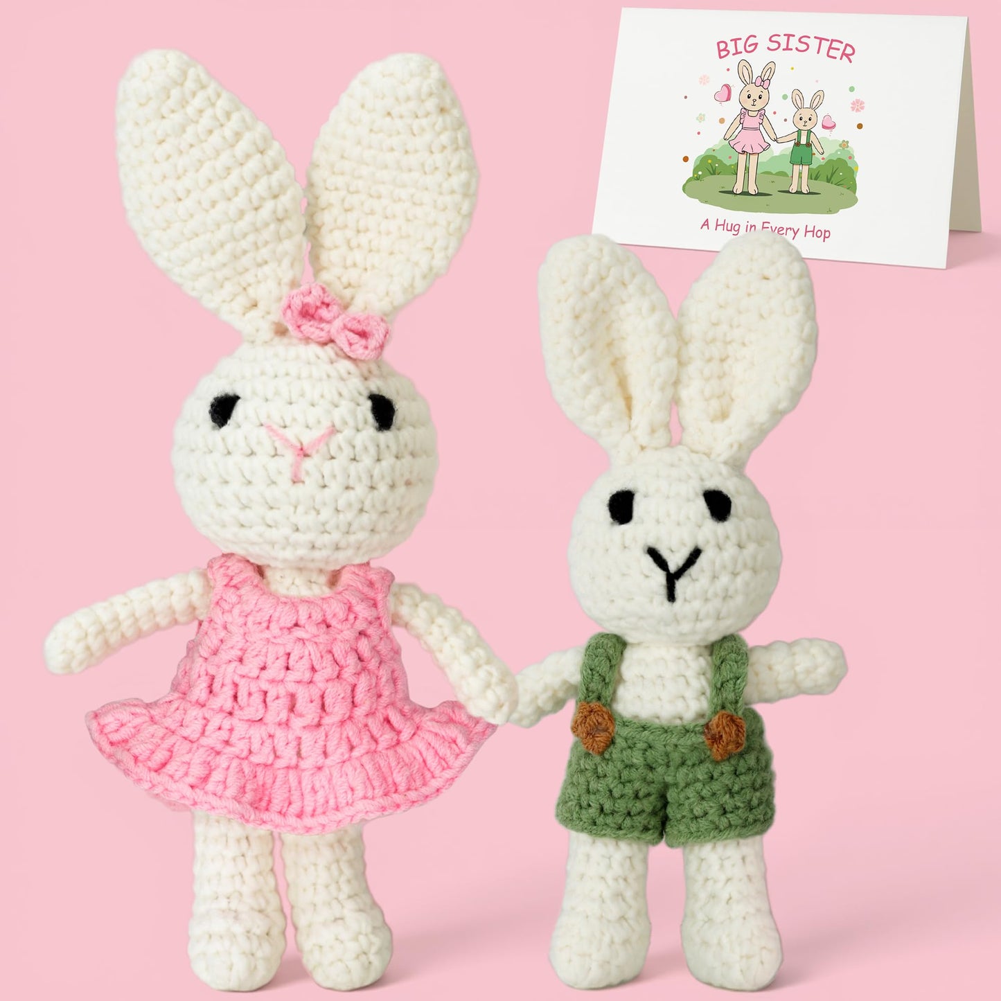 Big Sister Crochet Gifts for Girls, Big Sister Little Brother Doll Gift Set to Celebrate Little Girls Promoted to Sister, Gifts for Older Siblings of New Baby