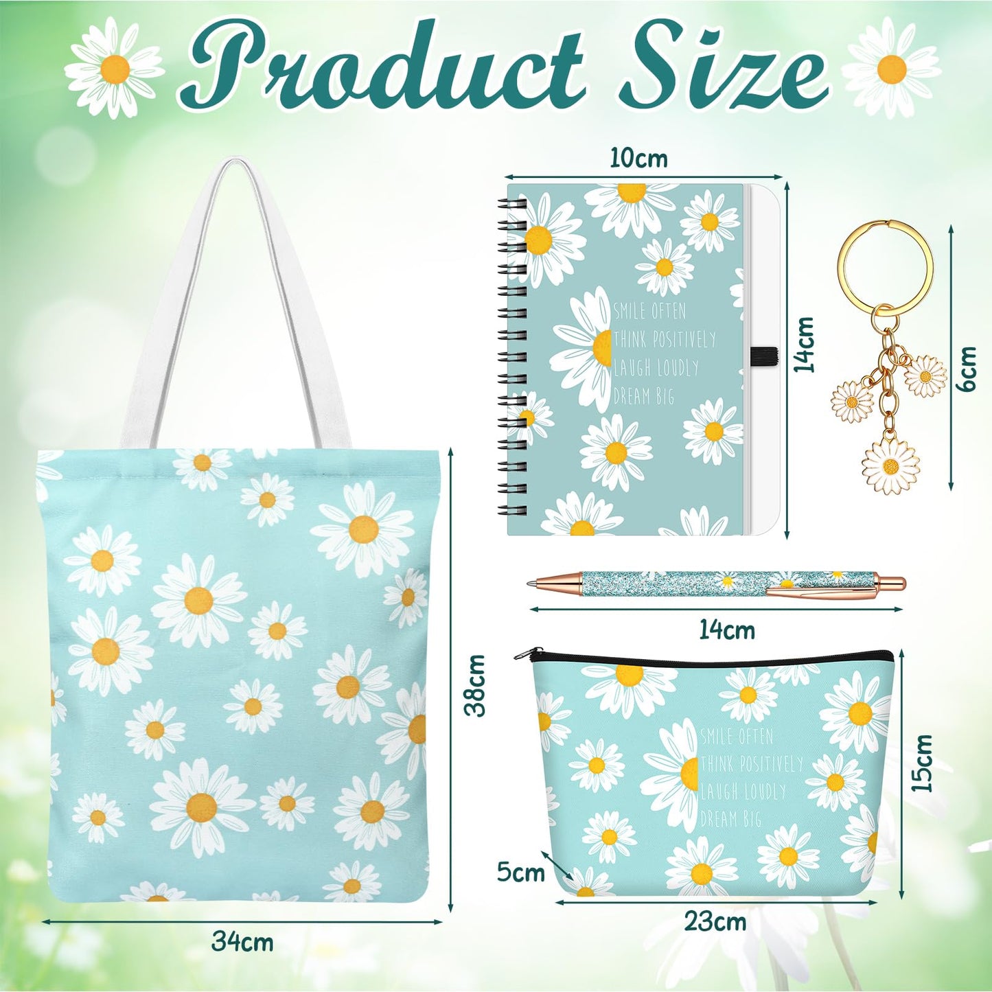 5 Pcs Cute Gifts Set for Women Include Tote Bag Cosmetic Bag Keychain Pen Notebook,Inspiring Gifts for Friendship Birthday Christmas Coworkers Family(Daisy)