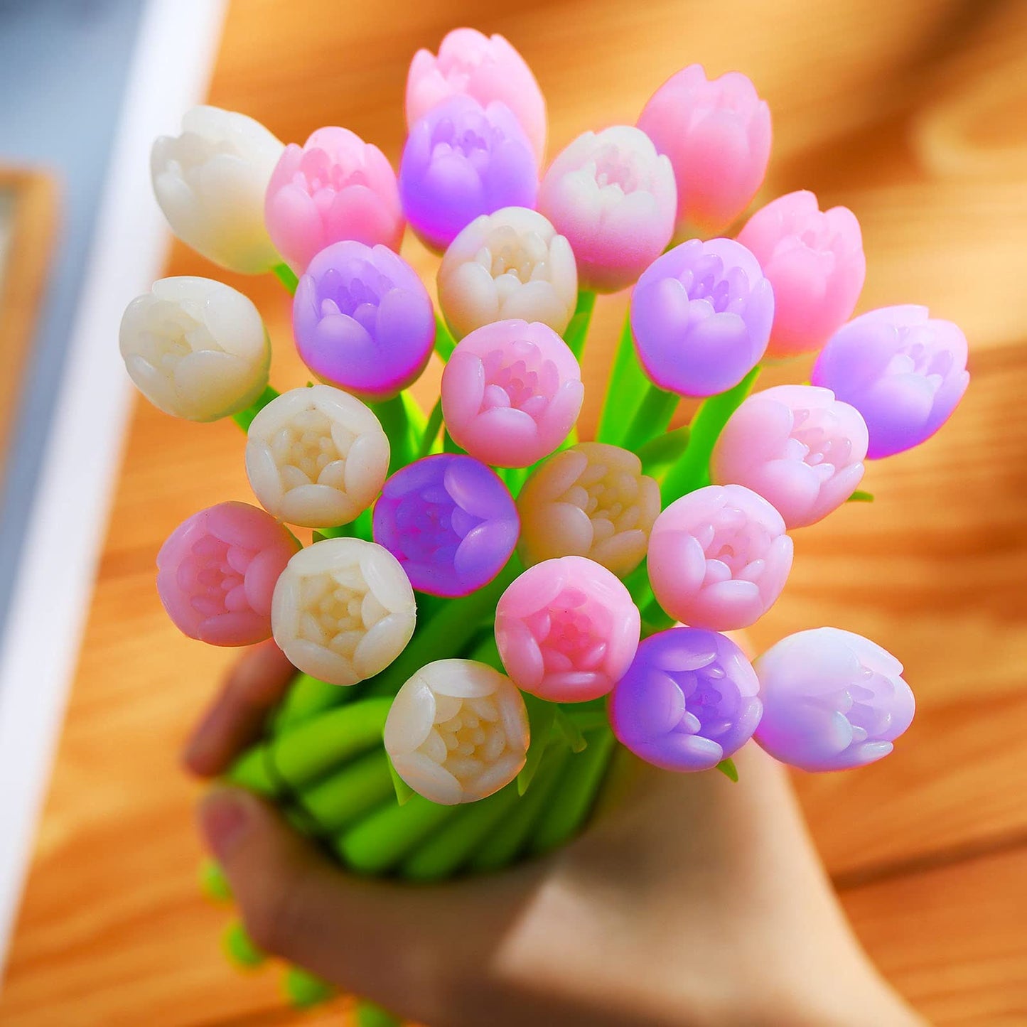 Zonon 12 Pieces Color Changing Flower Tulip Fun Ballpoint Pens 0.5 mm Novelty Creative Gel Ink Roller Pen for Office Classroom Spring Summer Teacher Women Gift Filler Pretty Pink Party Favors