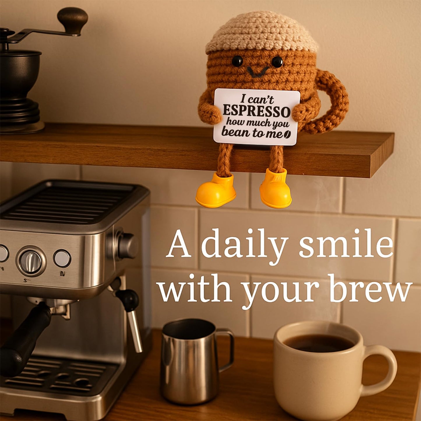 Graduation Gifts Birthday Gift for Her Him Women Men Girlfriend Boyfriend, Positive Crochet Espresso Cup, Cute Small Coffee Lover Gift for Best Friend Couple Wife Husband Mom