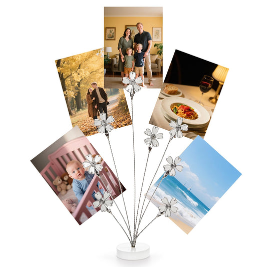 Hacaroa Photo Tree Holder with Clips, 8-Branch Gift Card Holder Christmas Money Family Tree Picture Stand for Greeting Cards, Memos, Notes, Wedding, Graduation, White Sakura