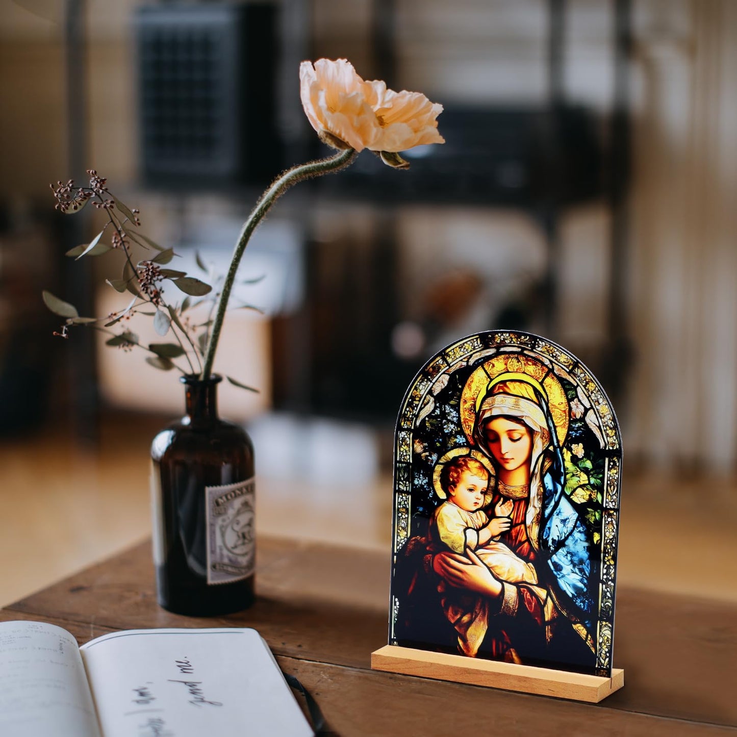 KOMI Madonna and Child Icon Virgin Mary Christ Jesus Catholic Ornament Statue Tabletop Decor Acrylic Standing Home Altar Decor Christian Gifts