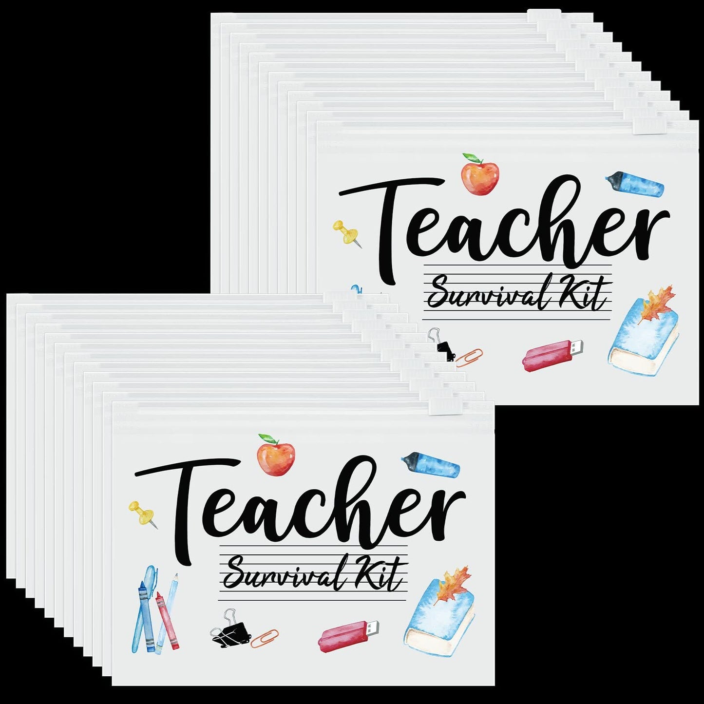 60 Pcs Teacher Appreciation Gifts Bulk Small Waterproof Makeup Toiletry Bag Pouch Cosmetic Pencil Bag Thank You Gifts for Women Men Travel Graduation Season Supplies(Teacher Survival Kit)