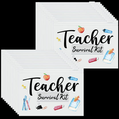 60 Pcs Teacher Appreciation Gifts Bulk Small Waterproof Makeup Toiletry Bag Pouch Cosmetic Pencil Bag Thank You Gifts for Women Men Travel Graduation Season Supplies(Teacher Survival Kit)