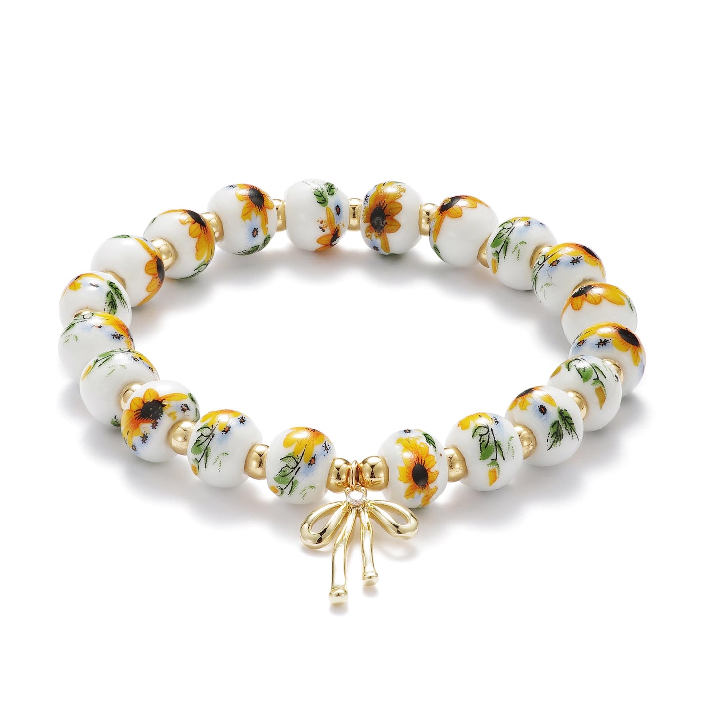 Beads Bow Charm Bracelet for Women Flower Vintage Bracelet Handmade Stretch Beaded Dainty Romantic Jewelry Gifts