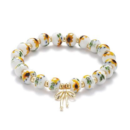 Beads Bow Charm Bracelet for Women Flower Vintage Bracelet Handmade Stretch Beaded Dainty Romantic Jewelry Gifts