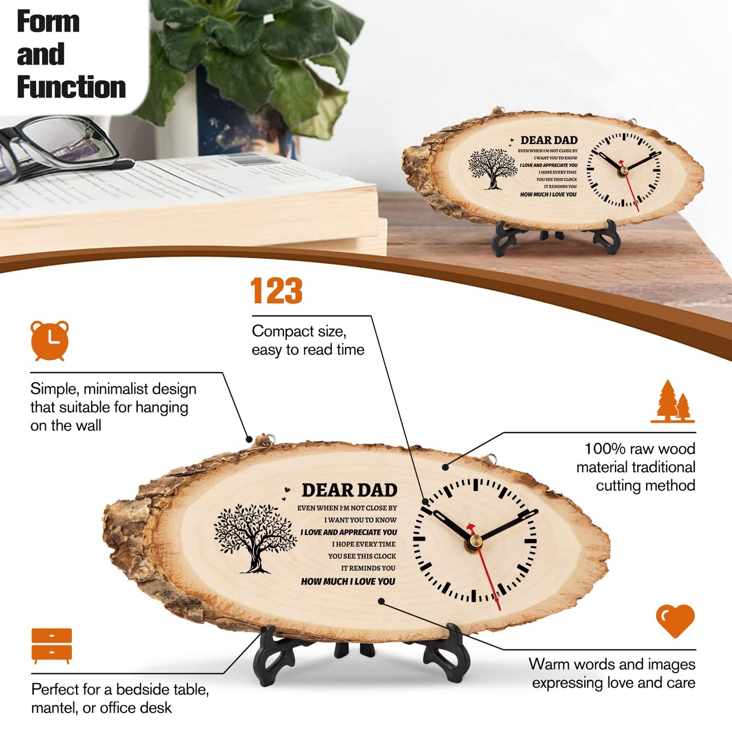 BeauGift Dad Gifts, for Dad from Daughter Son, Wooden Clock Gifts for Daddy, Birthday Gift Idea for Papa, Fathers Day Present from Child to My Dad