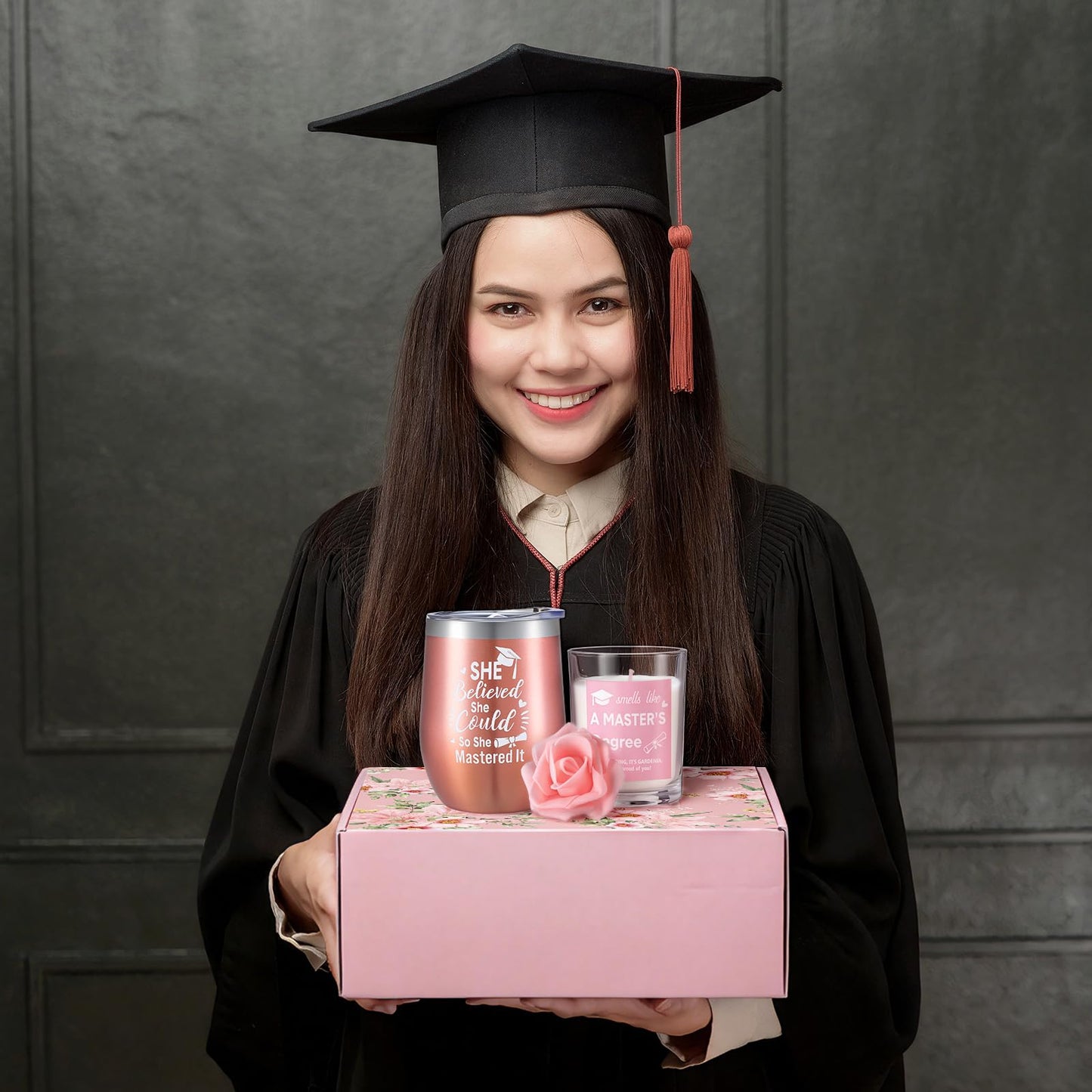 Sieral 11 Pcs Masters Graduation Gifts Set for Her Includes Notebook Tumbler Cup Candle Bracelet Ceramic Jewelry Dish Card and More Master Degree Inspirational Grad Gift for Daughter Sister Friend