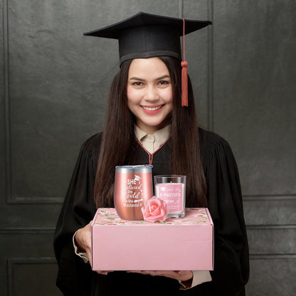 Sieral 11 Pcs Masters Graduation Gifts Set for Her Includes Notebook Tumbler Cup Candle Bracelet Ceramic Jewelry Dish Card and More Master Degree Inspirational Grad Gift for Daughter Sister Friend