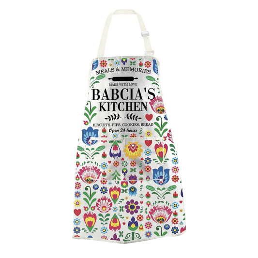 WCGXKO Polish Babcia Kitchen Apron Polish Grandma Birthday Gift Babcia Gift Babcia Retirement Gift