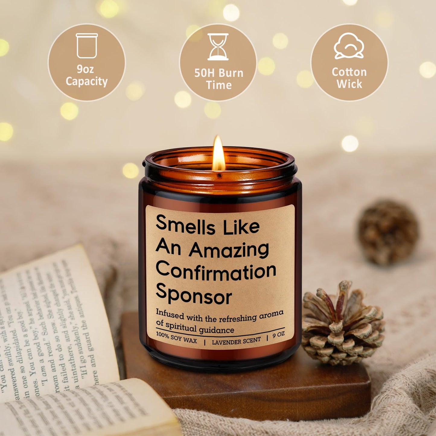 Miracu Candle, Confirmation Sponsor Gifts for Women, Men - Spiritual Christian Catholic Girls Confirmation Gifts for Sponsor, Thank You from Candidate, Appreciation, Proposal Presents from Confirmant