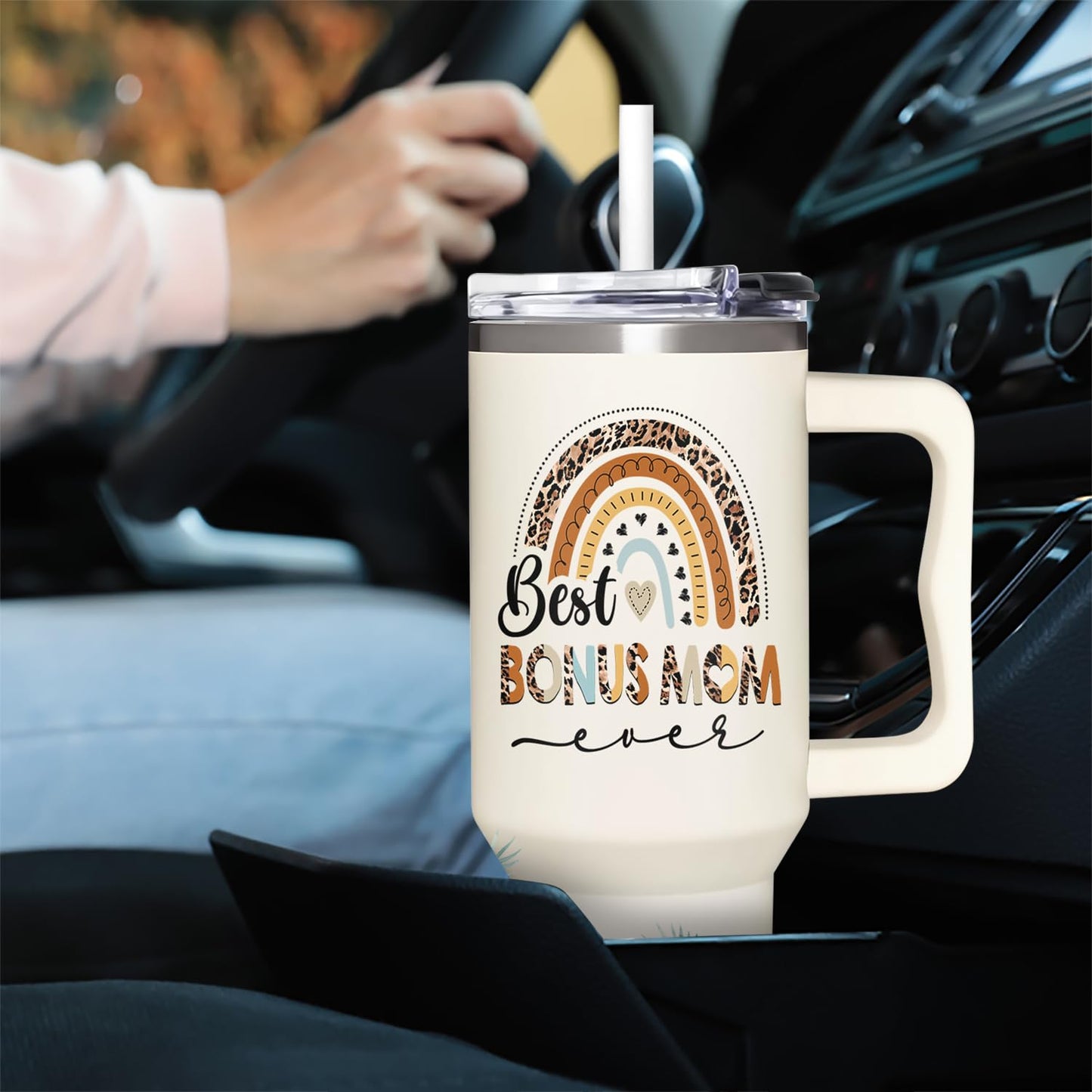 Bonus Mom Gifts - Stepmom Gift - Gifts For Step Mother - Bonus Mom Mothers Day, Christmas, Birthday Gift Ideas - Bonus Mother Cup Tumbler 40 Oz with Handle