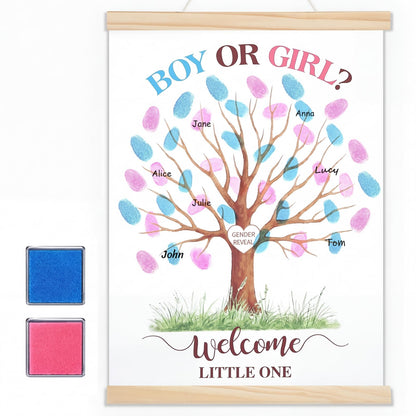 Haull Gender Reveal Fingerprint Tree Canvas Guest Books 11.8 x 15.8 in Gender Reveal Games for Guests, Baby Shower Decorations Gifts Ideas He or She Thumbprint Hanging Paintings Party Favors