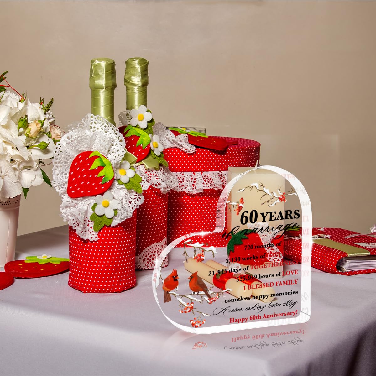 60 Years of Marriage Gift Happy 60th Anniversary Acrylic Decor Cardinal Gifts for Women 60th Wedding Anniversary Acrylic Gifts for Wife Husband Girlfriend Boyfriend Couple Home Office Desktop Decor