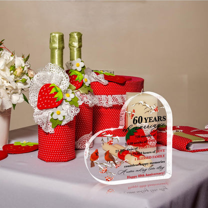 60 Years of Marriage Gift Happy 60th Anniversary Acrylic Decor Cardinal Gifts for Women 60th Wedding Anniversary Acrylic Gifts for Wife Husband Girlfriend Boyfriend Couple Home Office Desktop Decor