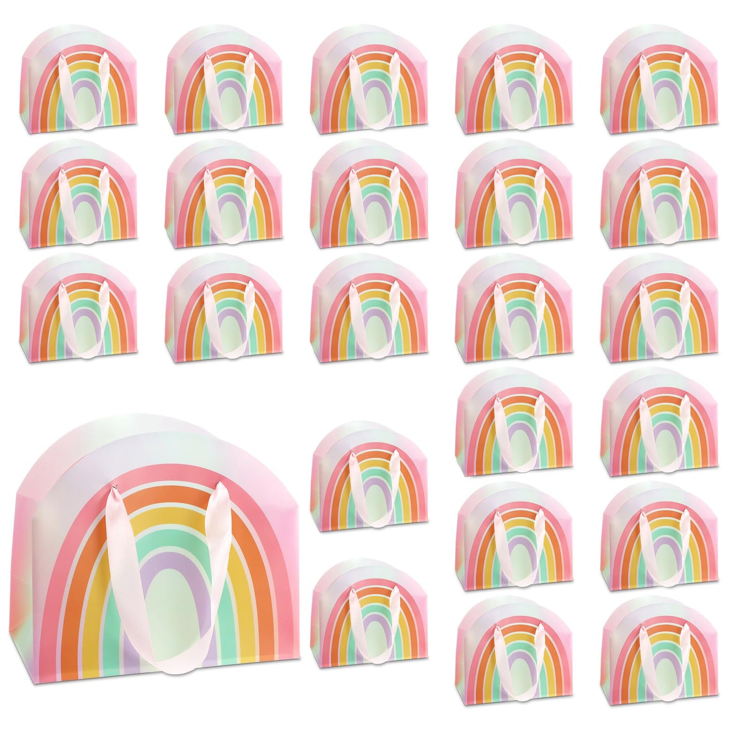 AmazingSpark 24 Pcs Rainbow Party Favor Bags 7.9 x 6.7 x 3.9 Inch Rainbow Gift Goodie Bags with Handles Colorful Treat Candy Gift Wrap for Birthday Baby Shower Wedding Party Favors Supplies