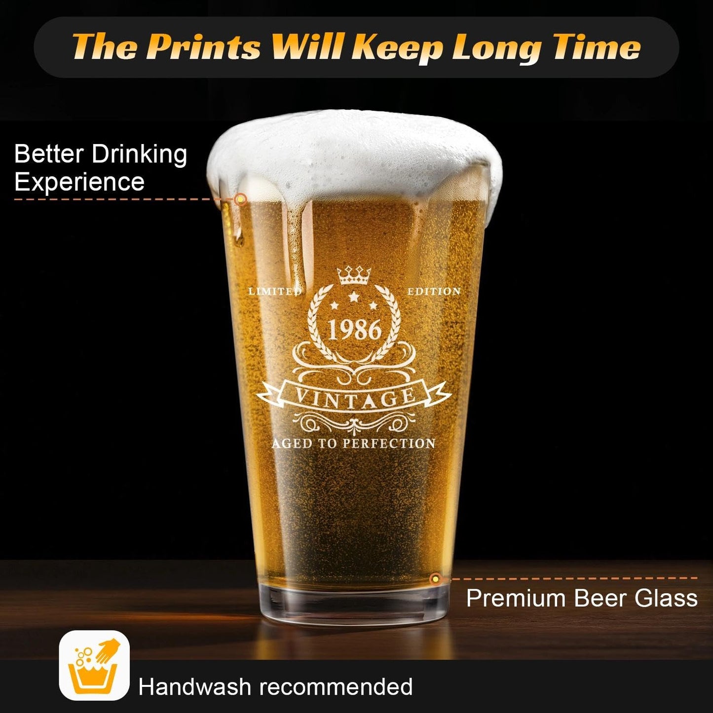 LIGHTEN LIFE 40th Birthday Gifts for Men 16oz,1986 Beer Glass in Barrel Box,40th Birthday Gift Ideas,1986 Pint Glass for 40 Years Old Dad,Husband