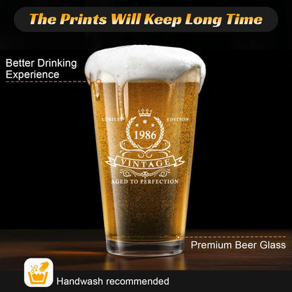 LIGHTEN LIFE 40th Birthday Gifts for Men 16oz,1986 Beer Glass in Barrel Box,40th Birthday Gift Ideas,1986 Pint Glass for 40 Years Old Dad,Husband