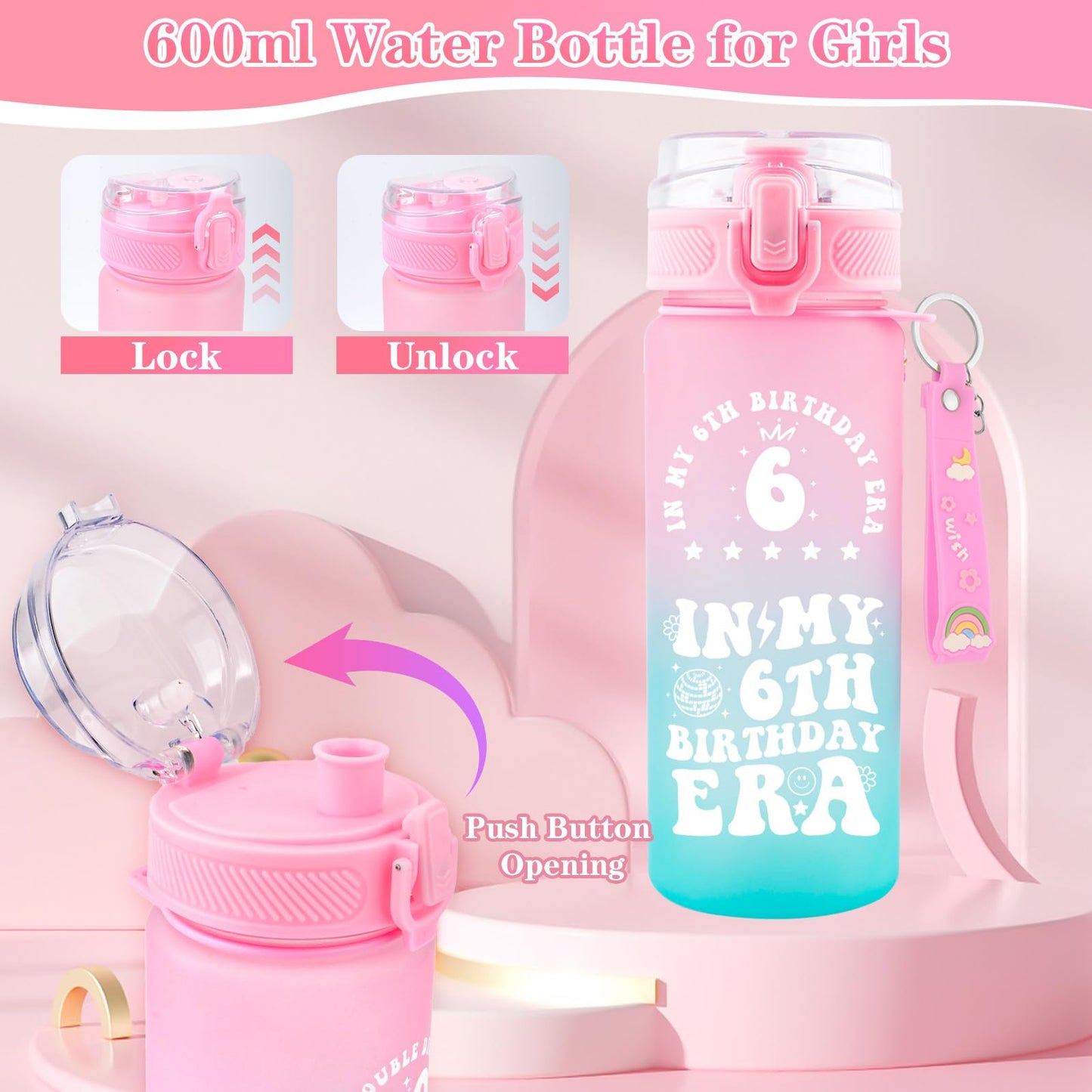 6th Birthday Gifts for Girls, 6 Year Old Girl Birthday Gift, Gifts for 6 Year Old Girl Trendy 2026 Water Bottle,Cap, Bag, 6 Birthday Gifts Ideal for Daughter Sister Niece, Things for 6yr Old Kids