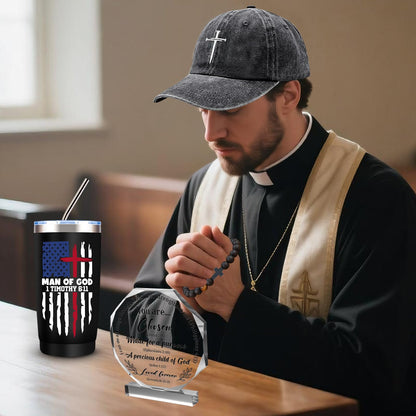 10 Pcs Christian Gifts for Men Faith, Inspirational Religious Gifts, Catholic Gift with 20 Oz Tumbler Bible Verses Crystal Plaque Hat Socks Bracelet Keychain for Husband, Dad, Grandpa, Friends